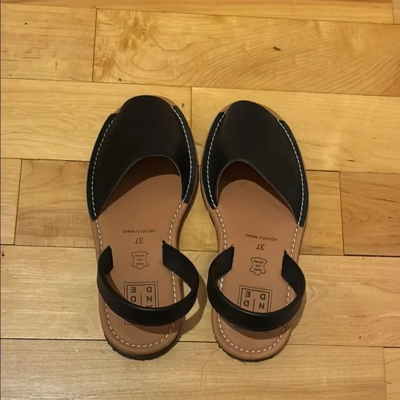 Black Leather Avarcas Sandals - Picture 2 of 4